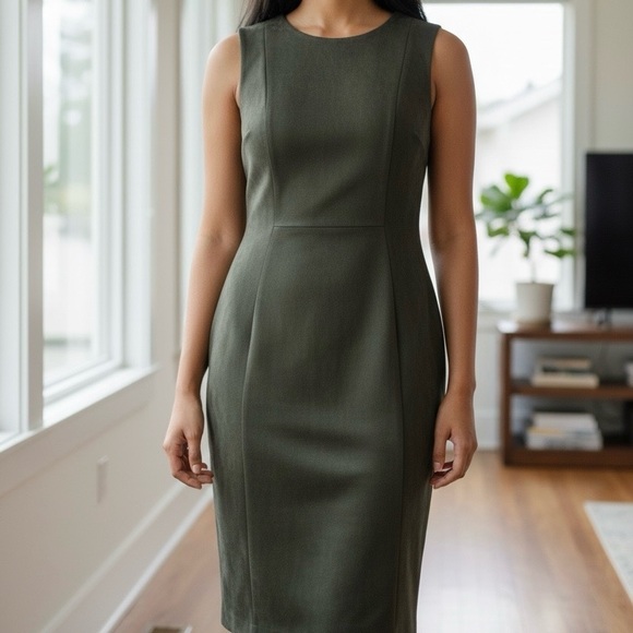 NWT  Calvin Klein Elegant Olive Green Suede Sheath Sleeveless Midi Dress Sz 8 - Picture 3 of 15